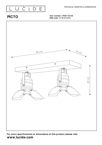 Lucide PICTO - Spot plafond Chambres d'enfant - 2xGU10 - Rose - TECHNISCH